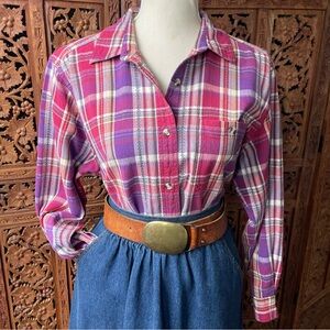 Cabin Creek Vintage Cotton Pink & Purple Plaid Button-Down Shirt